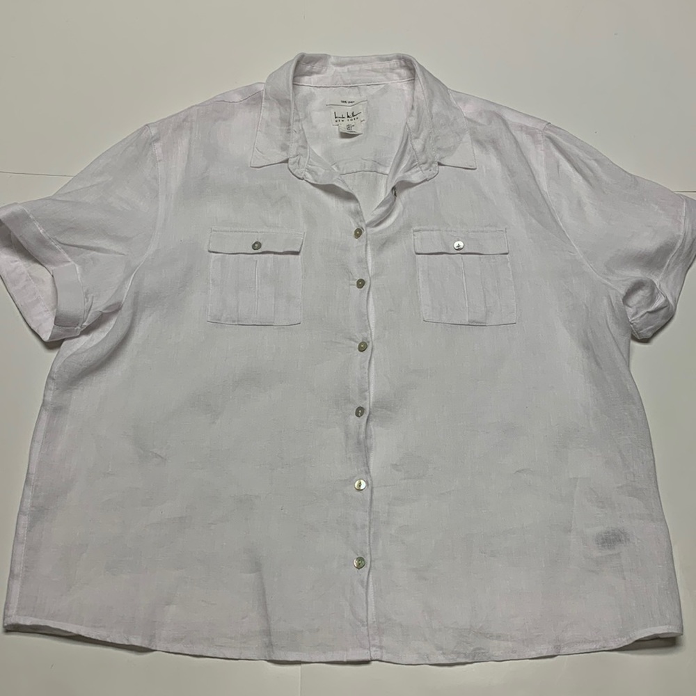 Nicole Miller New York White Button Up Linen Shirt